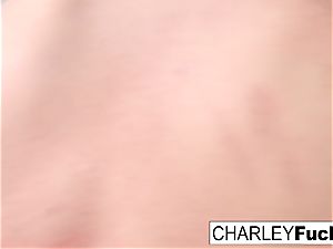 Charley luvs a weenie between her epic natural knockers